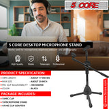 5 Core Dual Microphone Stand, Foldable Tripod Boom Mini Mic Stand On-Stage Stands Short Adjustable Mic Floor Stand For Singing 360 Rotating with Dual Mic Clip Holders MS DBL S